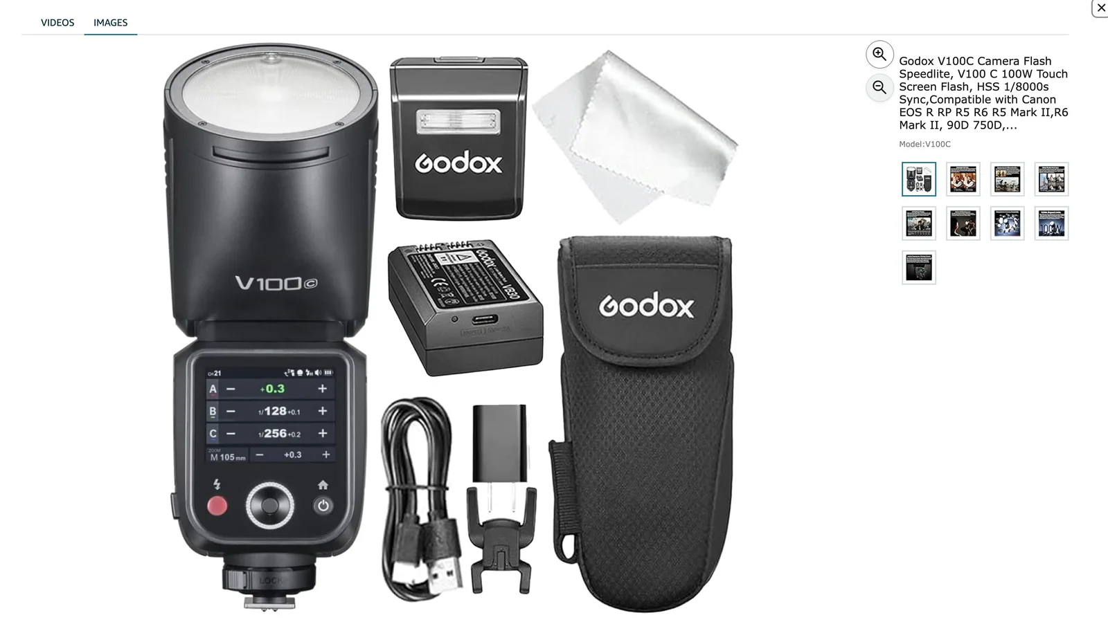 Godox camera flash kit with V1-S speedlight, charger, battery, and carrying cases displayed on white background.